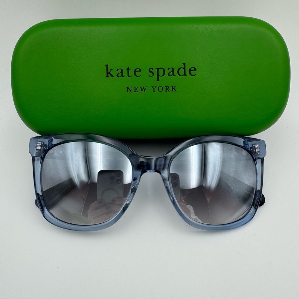 Kate Spade Kiya Mirrored Sunglasses Blue Frames With Case NWOT PJPIC